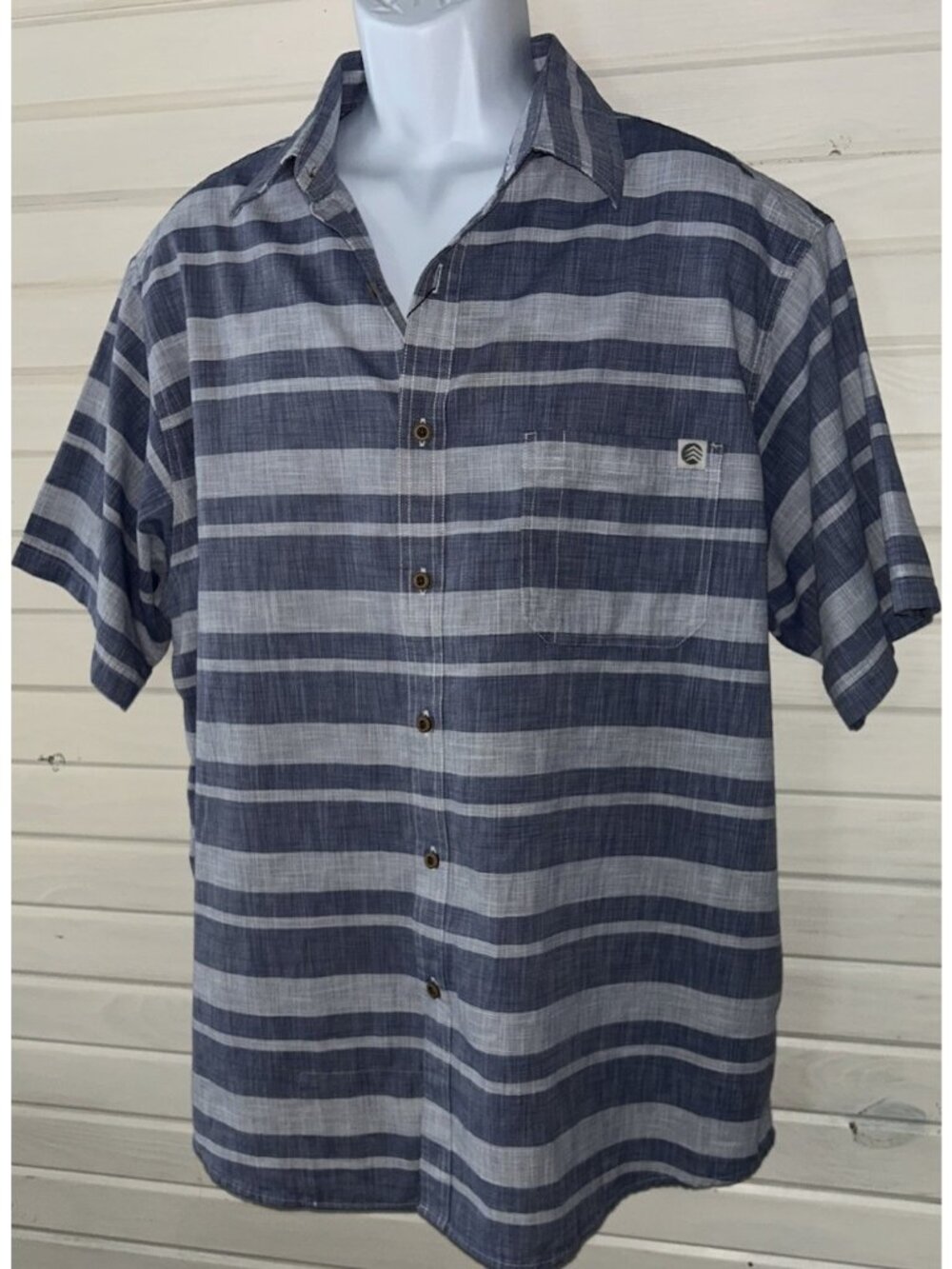 NWT Solaris Sz XL Mens Blue Stripe S/S Button Up Shirt Cotton Woven Pocket